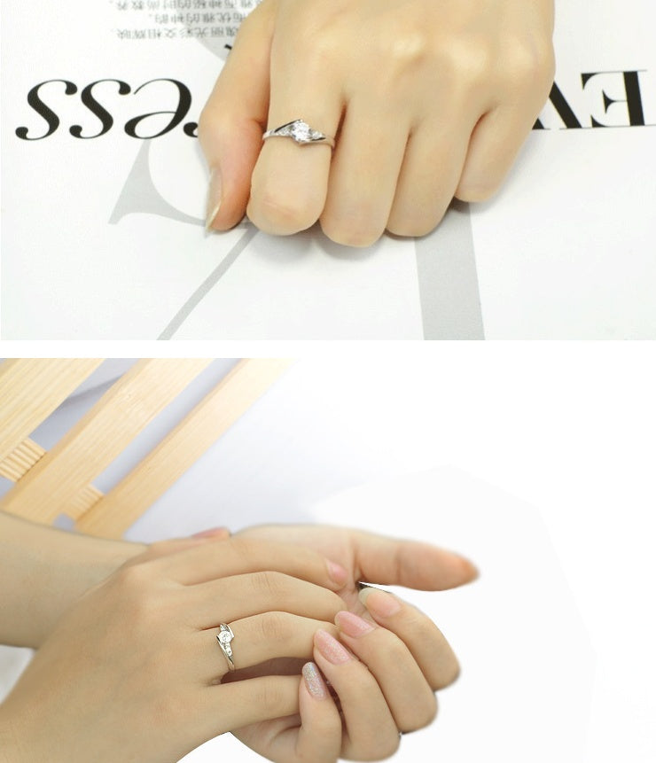 Elegant Silver Copper Engagement and Wedding Ring with Crystal Zircon for Women