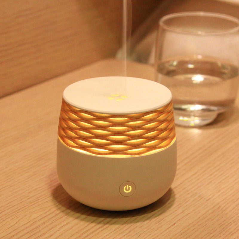 USB Aromatherapy Humidifier 30ml Portable Columnar Rattan Design with Auto Shutoff
