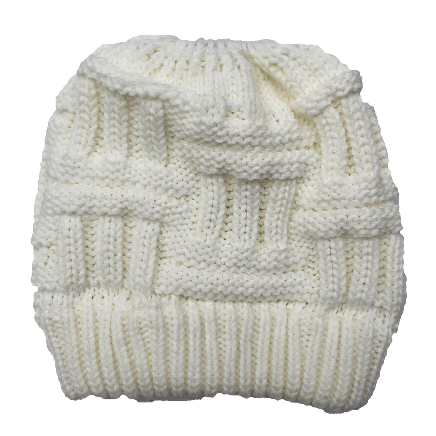 Soft Adjustable Wool Knit Ponytail Winter Hat for Women