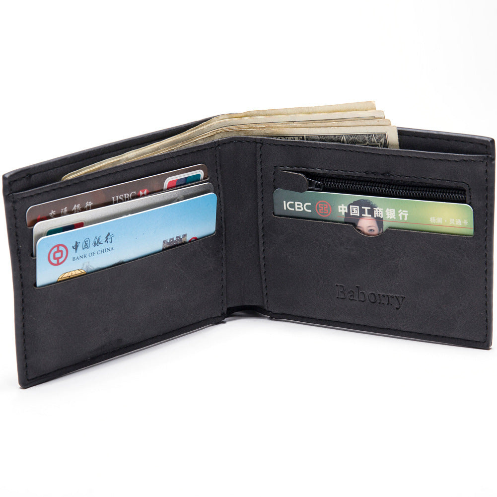 Men's Fashion Slim Wallet with Coin Zipper – Small Money Clip Purse