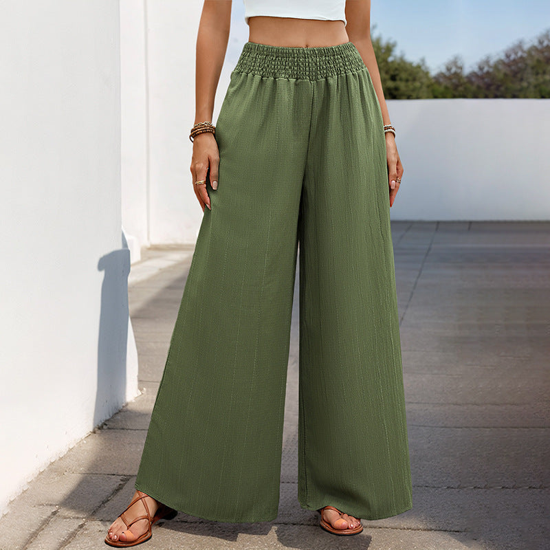 Green Casual Wide-Leg Pants for Women