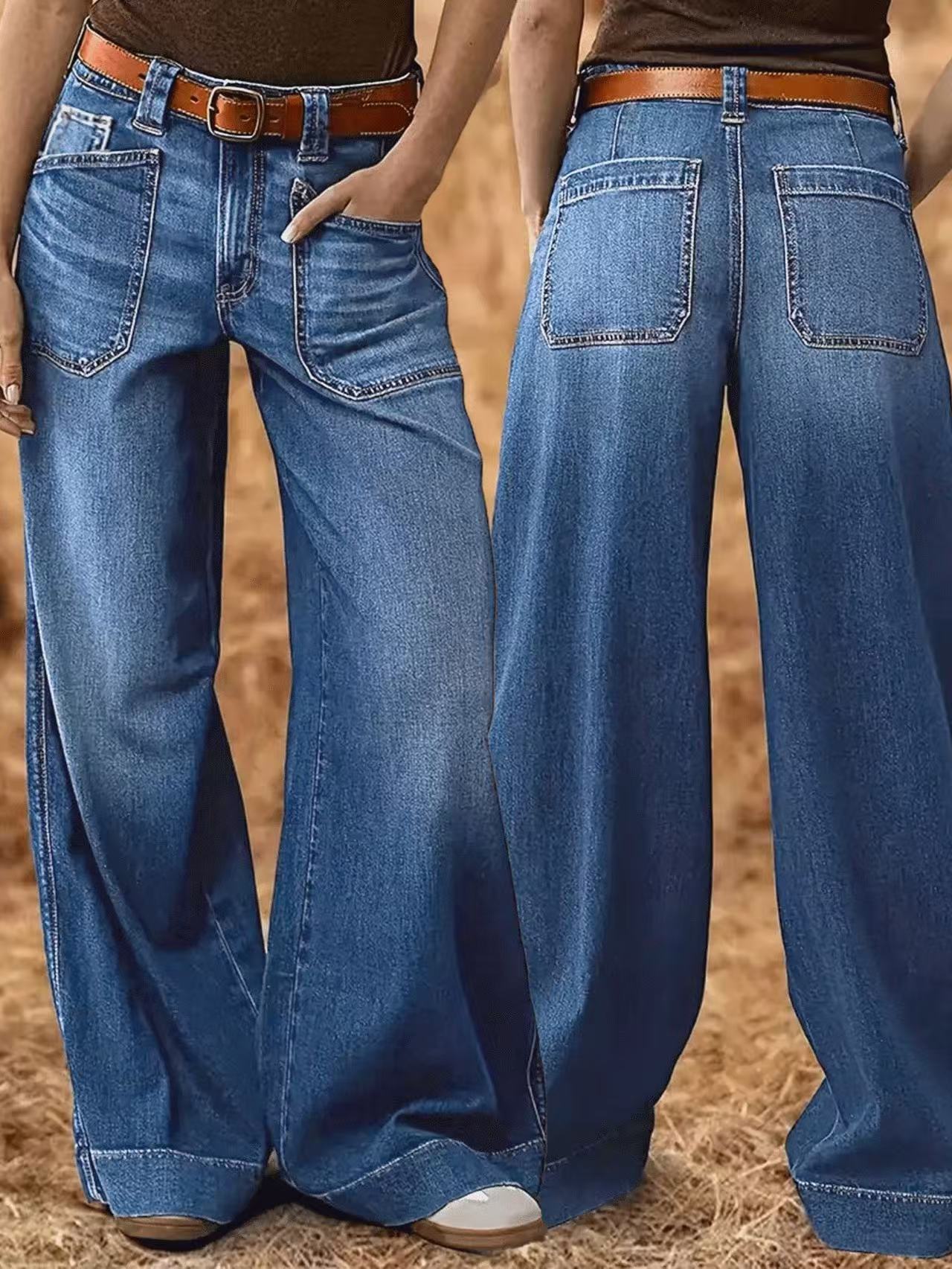 Unisex Wide-Leg Flared Denim Jeans – Mid-Waist Streetwear Hip Hop Style