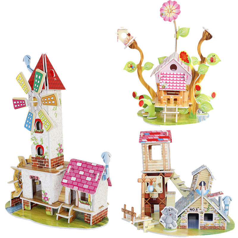 Children's 3D Three Dimensional Puzzle Paper Educational Toys Diy Building Hut