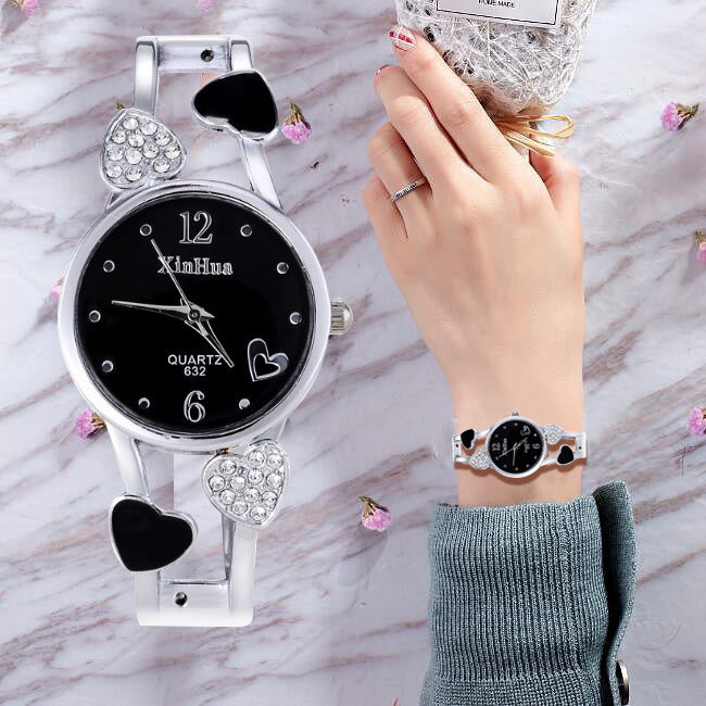 Elegant Diamond-Set British Ladies' Watch Set with Rose Gold and Alloy Bracelets