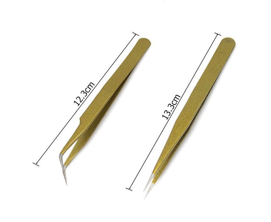 Gold Eyelash Tweezers – Stainless Steel Curved & Straight Extensions Tool