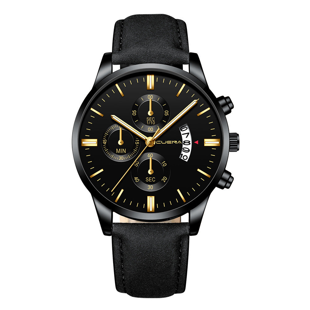 Men’s Business Quartz Watch – Three-Eye Design with Calendar