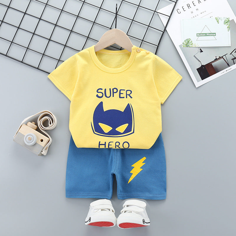 Kids Cotton Short Sleeve Cartoon Print Outfit Set Regular
