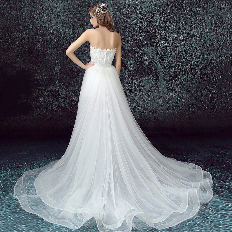 Sexy Mermaid Short Wedding Dress with Detachable Tulle Lace Appliqué Skirt