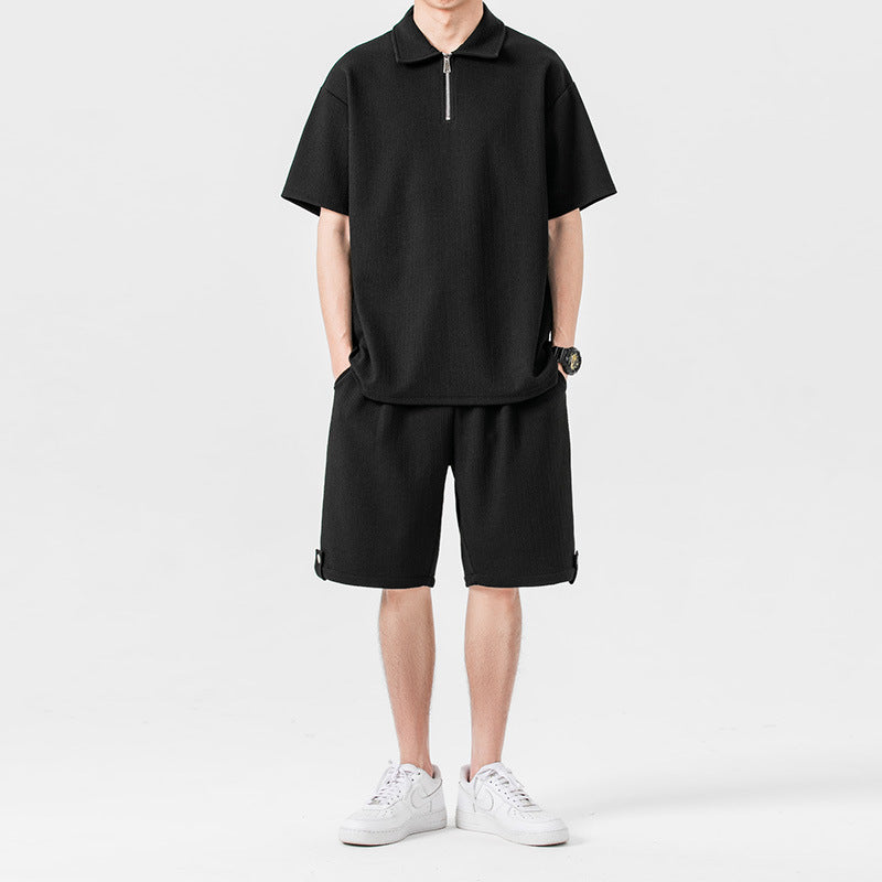 Unisex Regular Polyester Polo Shirt And Shorts Set Solid