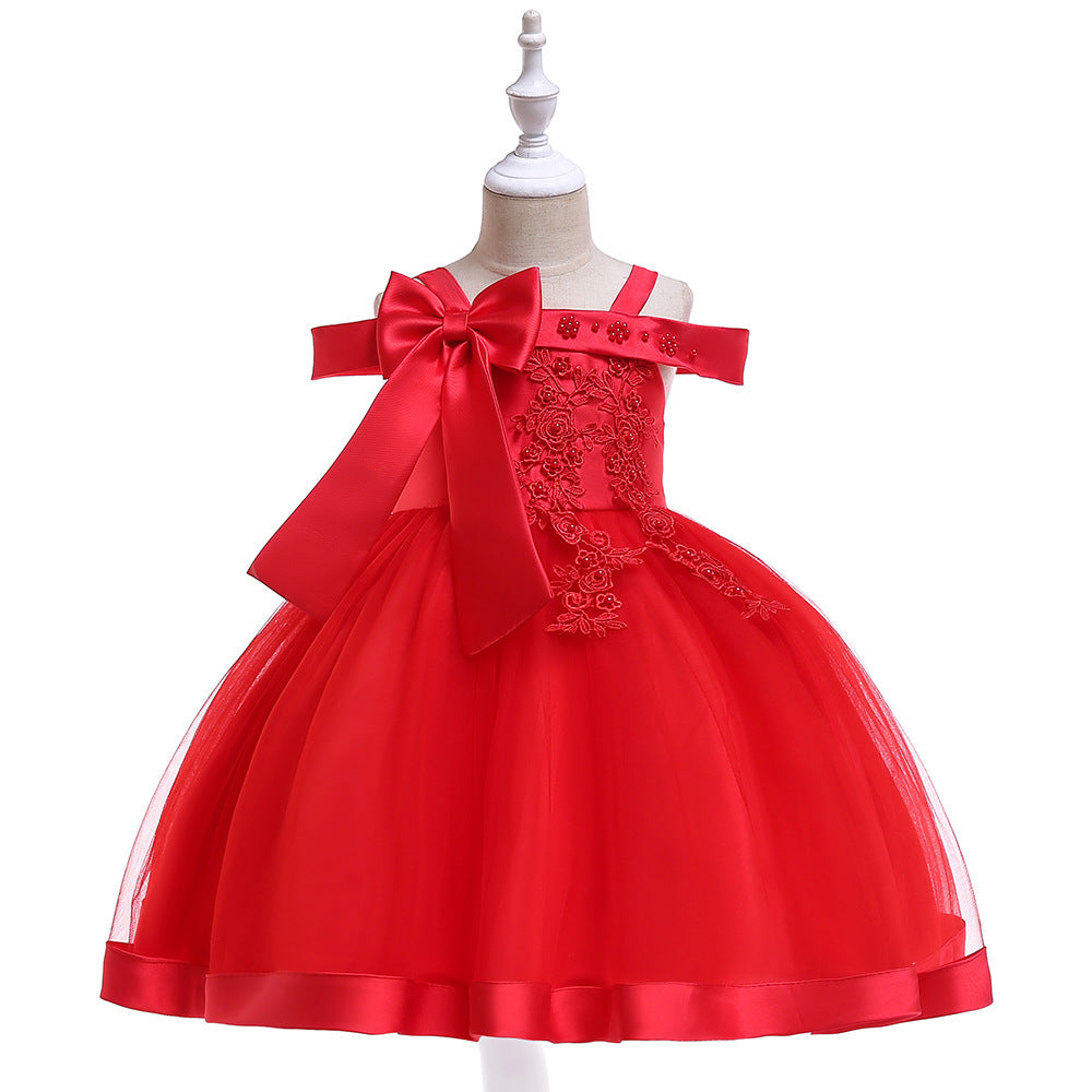 Girls A Line Beaded Bow Flower Dress Cotton Polyester Blend