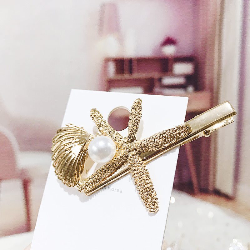 Shell Scissors Bowknot Press Clip Metal Alloy Hairpin