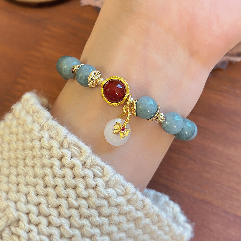 New Chinese Style Natural Stone Burma Jade Safety Buckle Bracelet