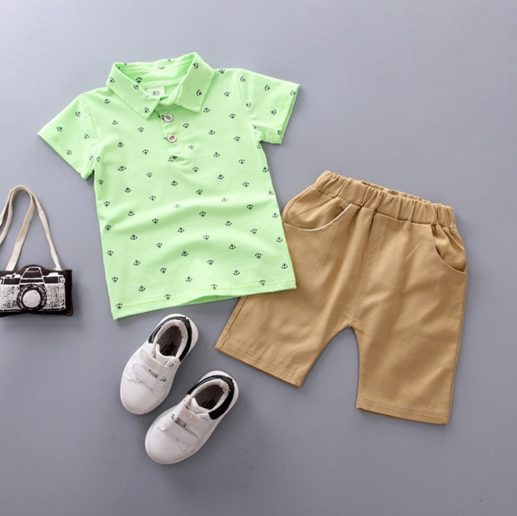 Anchor Print Short Sleeve Kids Suit Set Cotton Blend