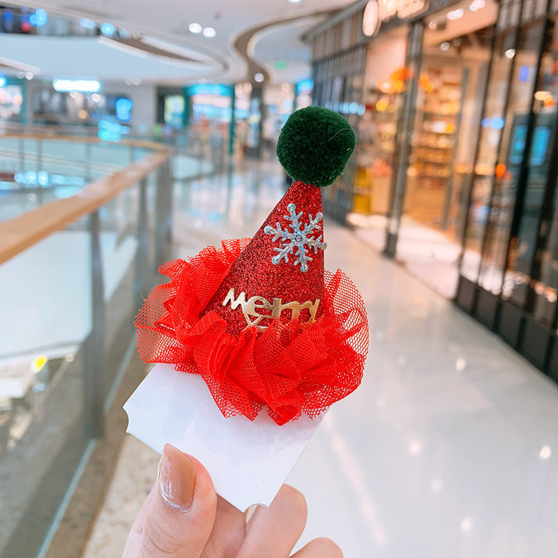 Handmade Cloth Christmas Antler Hairpin with Festive Plush Hat