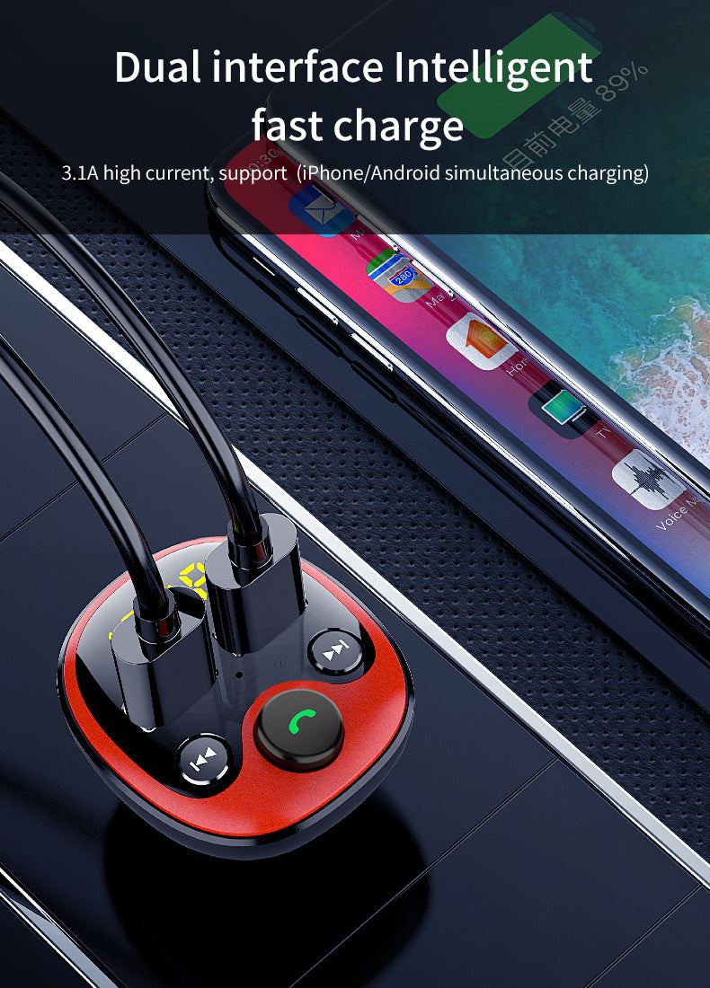 Car Bluetooth FM Transmitter – Dual USB 3.1A Fast Charger with LED Display, Hands-Free Calling, and Music Playback
