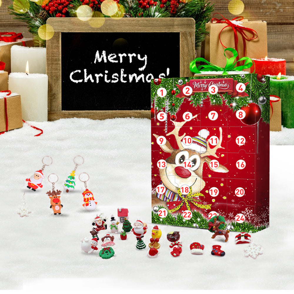 24 Days Christmas Advent Calendar with Resin Pendant Keychain Ornaments
