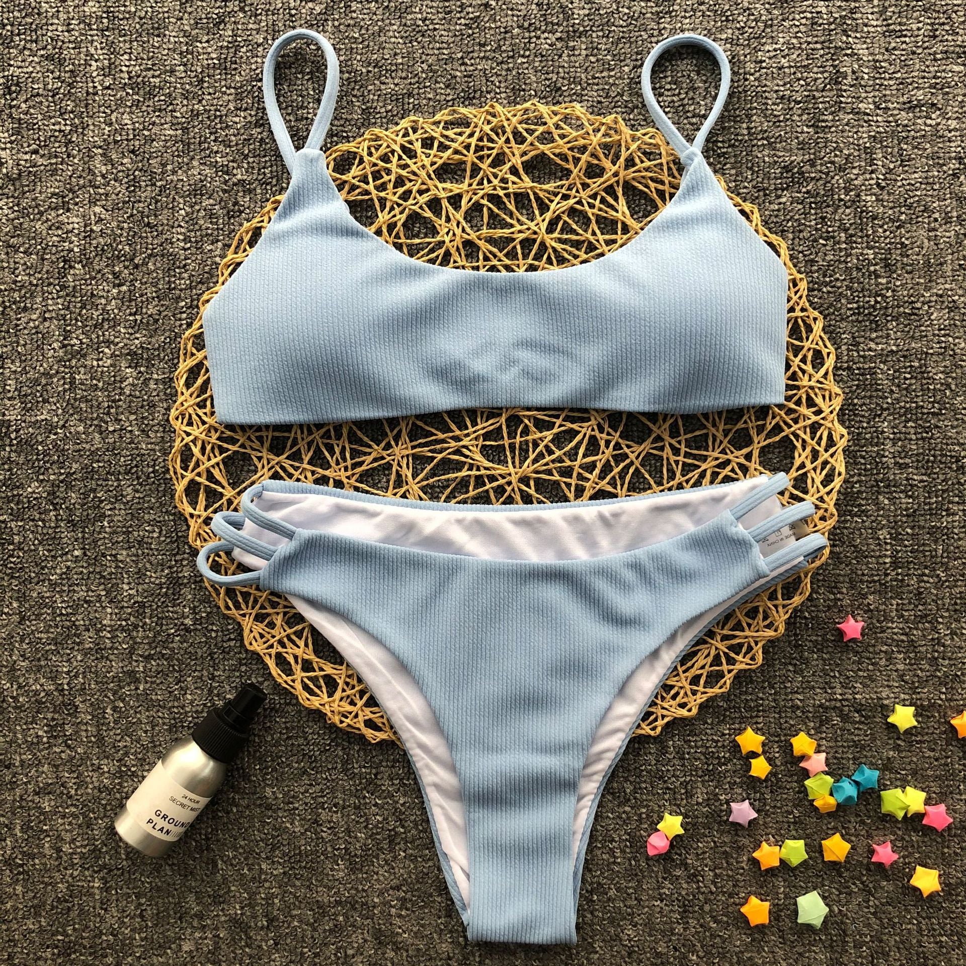 Women’s Polyester Nylon Bikini Set – Wire-Free Bra with Spandex Lining