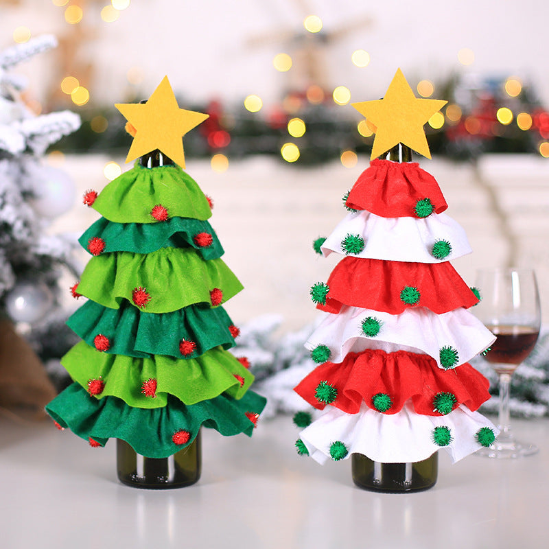 Christmas Wine Bottle Cover Decoration with Tree Ball for Home and Table Decor
