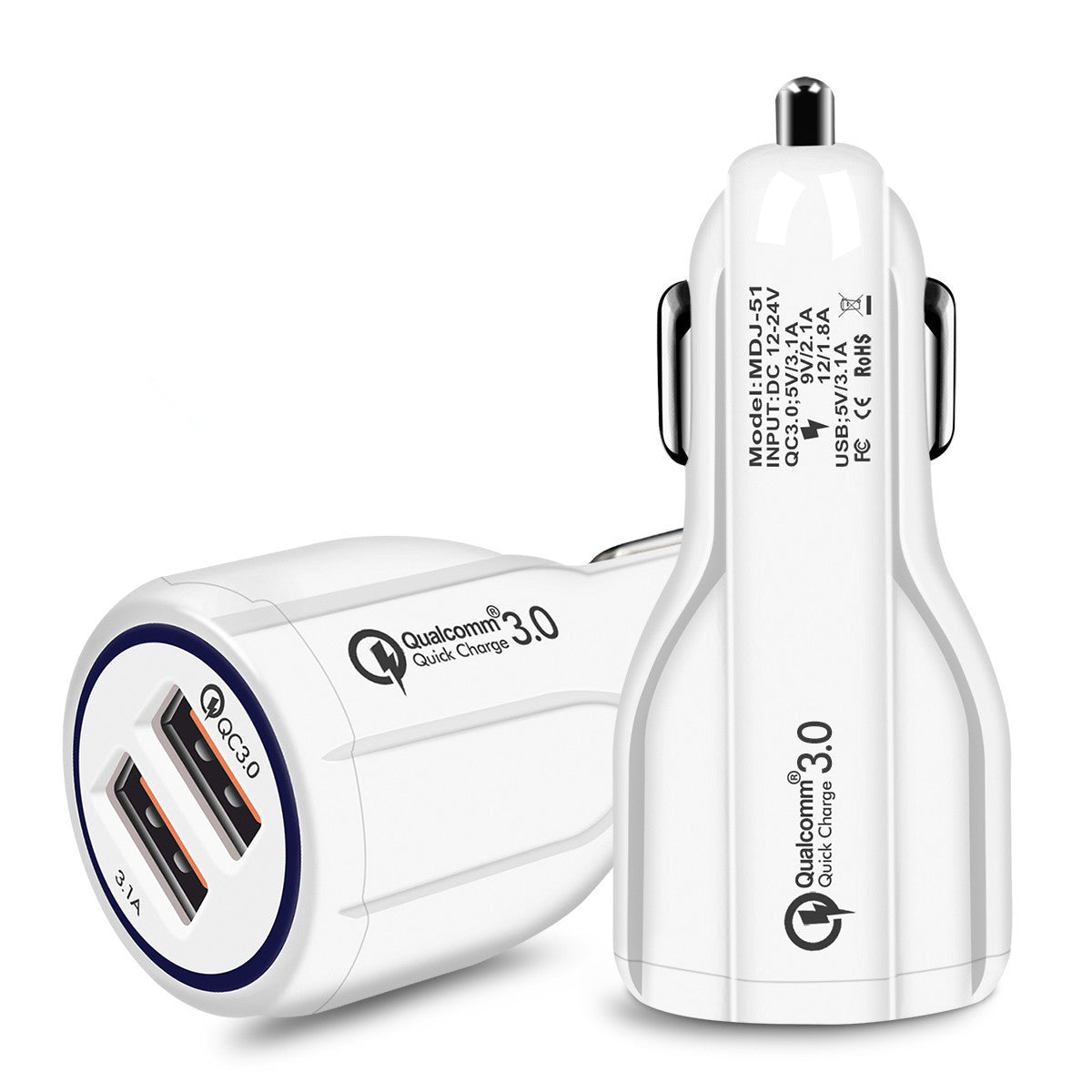 Mini Dual USB Car Charger – Quick Charge 3.0 Fast Charging Adapter for Mobile Phones (Qualcomm QC 3.0)
