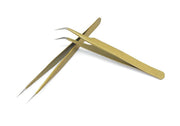 Gold Eyelash Tweezers – Stainless Steel Curved & Straight Extensions Tool