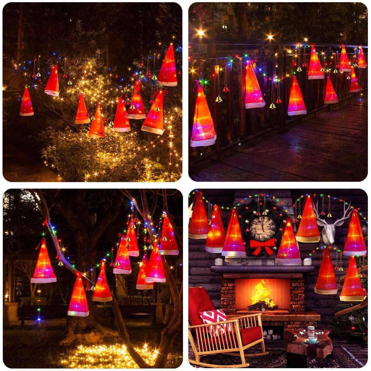 Lighted Christmas Hat with Bells Glowing Hanging Decoration