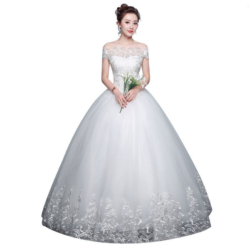 Elegant White One-Shoulder Cotton Yarn Pettiskirt Wedding Dress