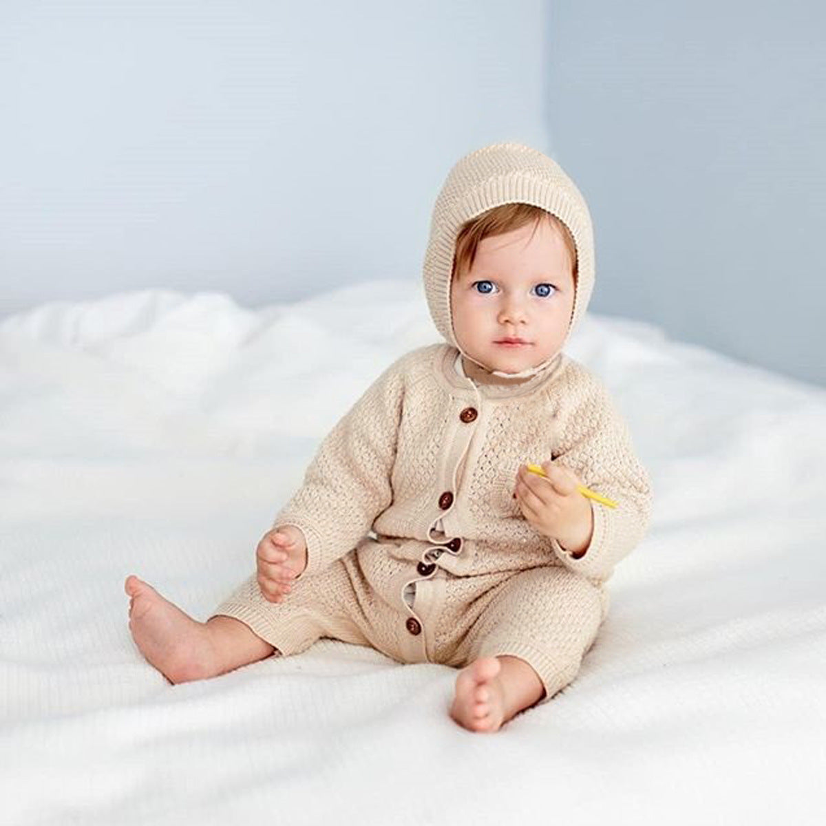 Unisex Baby Cotton Romper – Long Sleeve Single-Breasted Jumpsuit for Boys and Girls