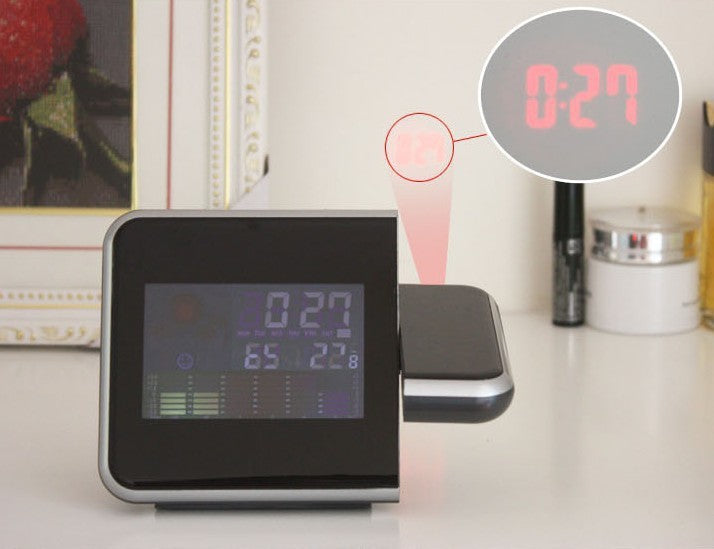 Projection Alarm Clock with Weather Display – Indoor Temp/Humidity, Dual Alarms, USB Power