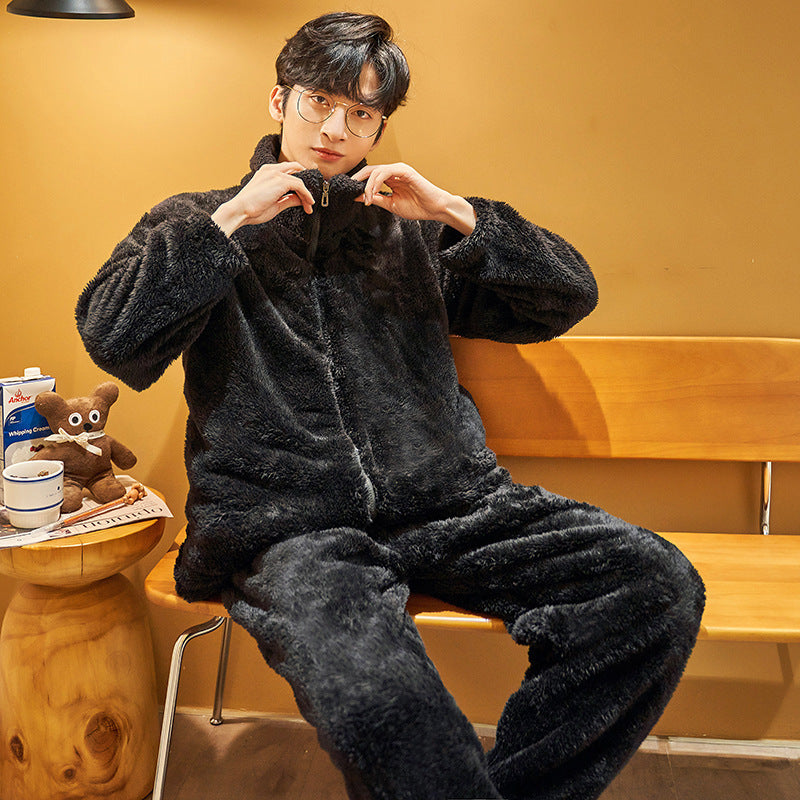 Couple Flannel Pajama Set – Plush Thickened Thermal Zipper Suit