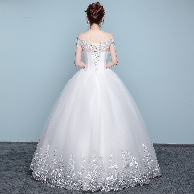 Elegant White One-Shoulder Cotton Yarn Pettiskirt Wedding Dress