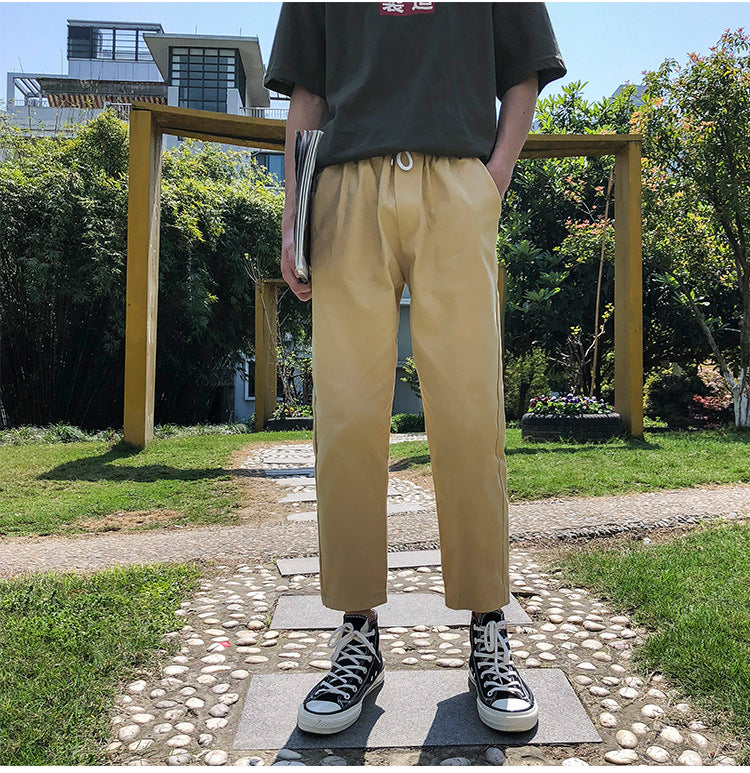 Men’s Loose Straight Cropped Harlan Pants – Casual Student Trousers