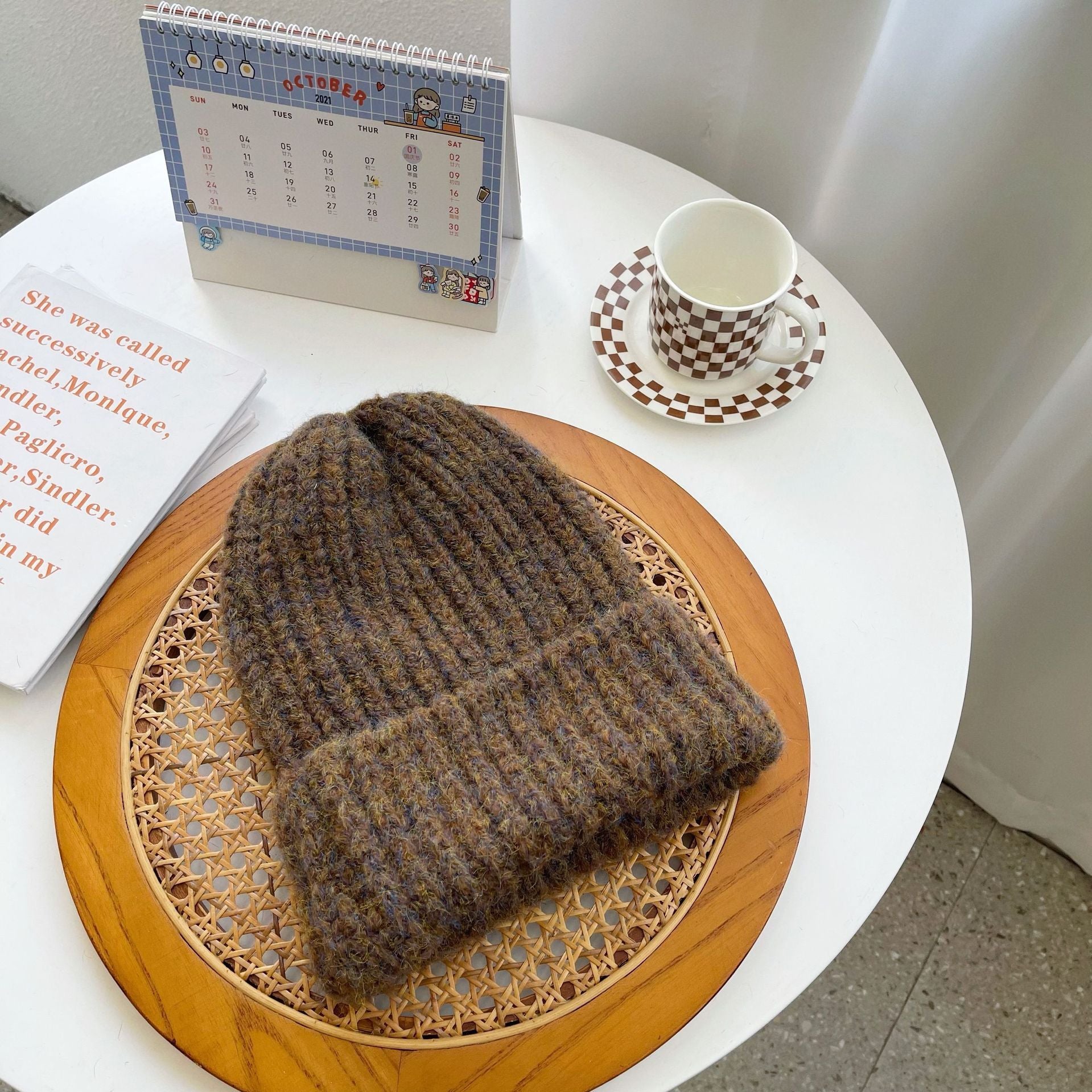 Thick Curled Needle Wool Bell Crown Hat in Soft Korean Colors