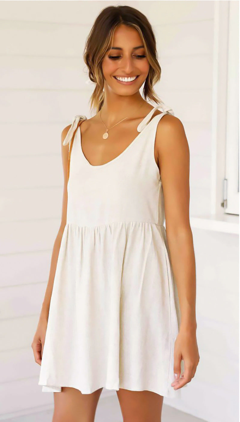 Beach casual strap style solid color dress