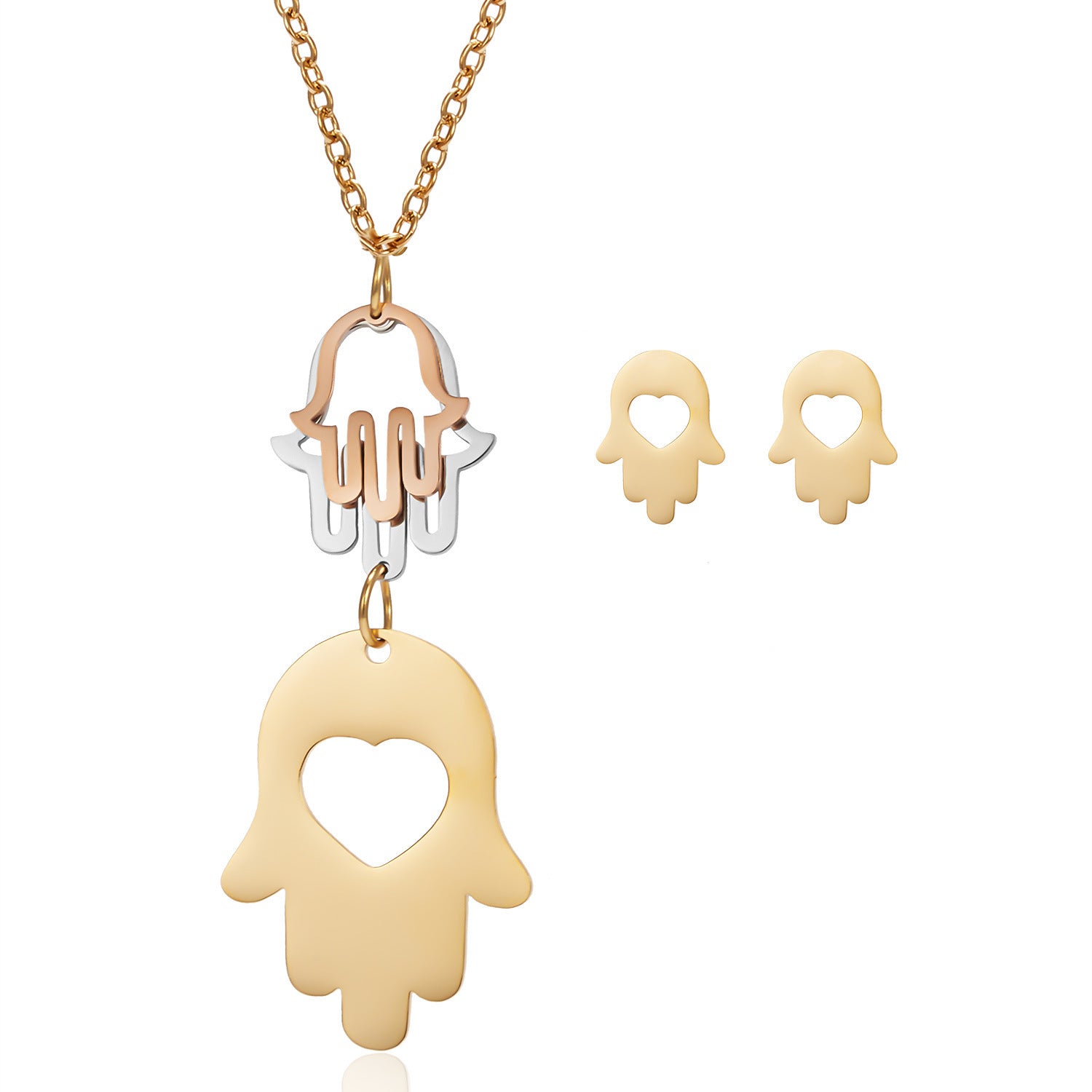 Elegant Stainless Steel Pendant Necklace and Earring Set for Women – European & American Style