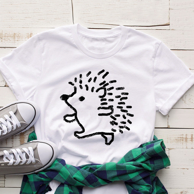 Women's  COTTON Hedgehog Round Neck Short Sleeve T-shirt Women