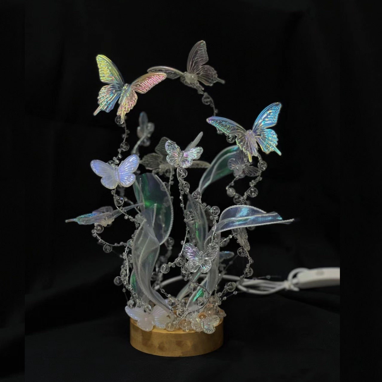Handmade Diy Butterfly Crystal Small Night Lamp Bedside Ambience Light
