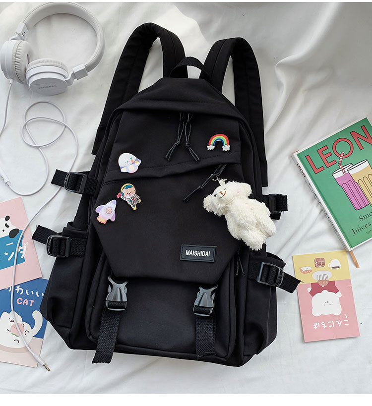 Women's Nylon Casual Campus Backpack Plain Shoulder Bag