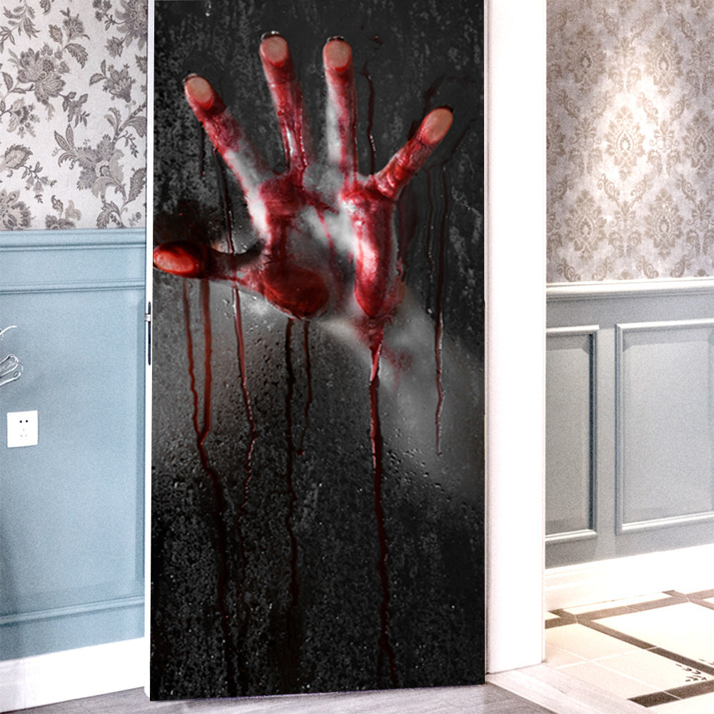 Halloween Ghost Hand Door Stickers – Scary Removable Wall and Window Decorations