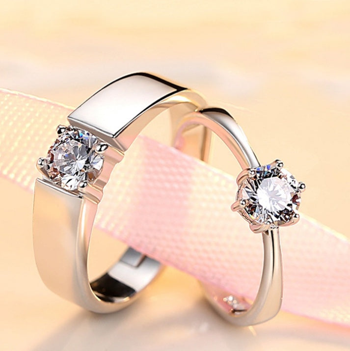 Elegant Adjustable White Gold Plated Steel CZ Unisex Rings
