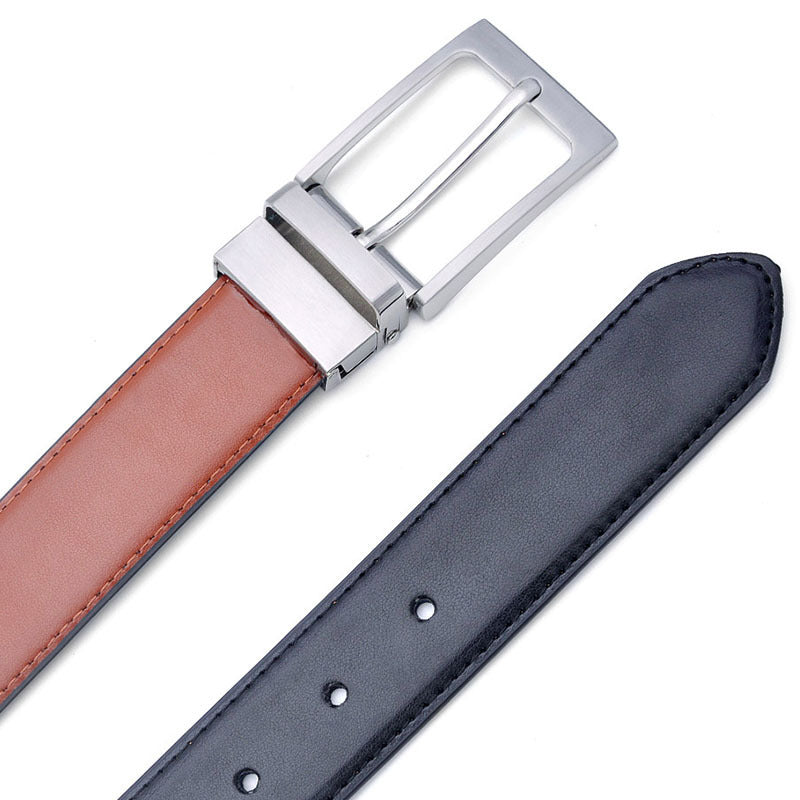 Genuine Leather Pin Buckle Belt – Classic Two-Tone Design