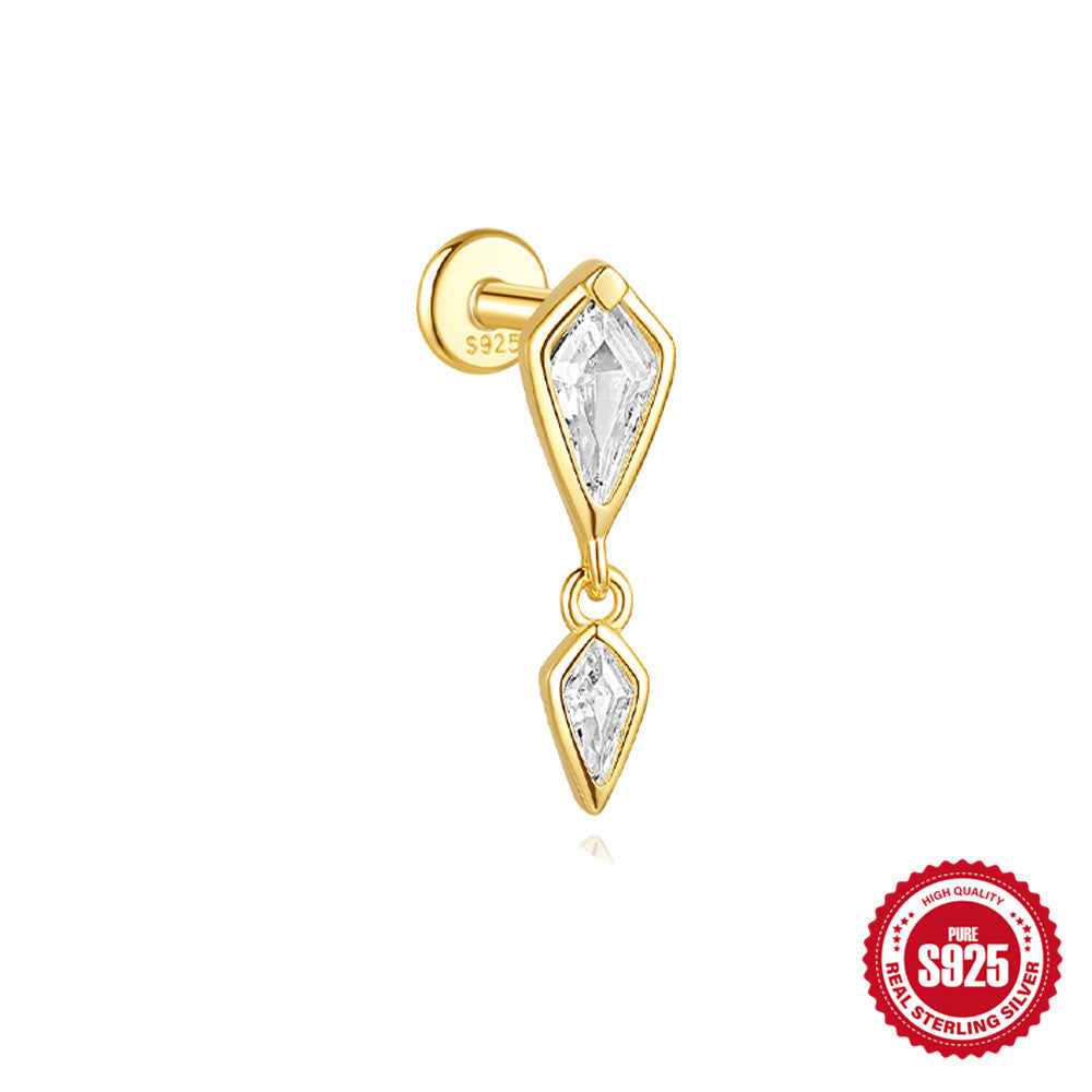 S925 Sterling Silver Geometric Kite Rhinestone-encrusted Chain Tassel Flat Head