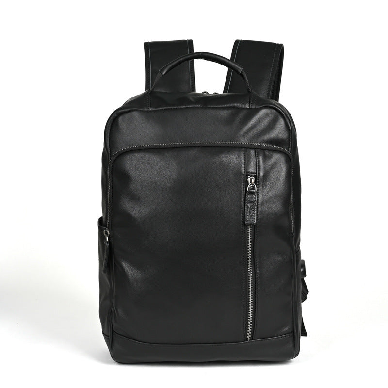 Men's European Genuine Leather Travel Backpack Solid Color