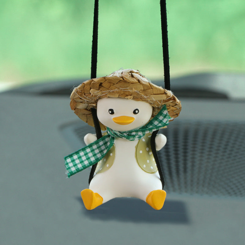 Cute Anime Little Duck Car Pendant, Swinging Rearview Mirror Ornament for Girls, Interior Decoration and Gift