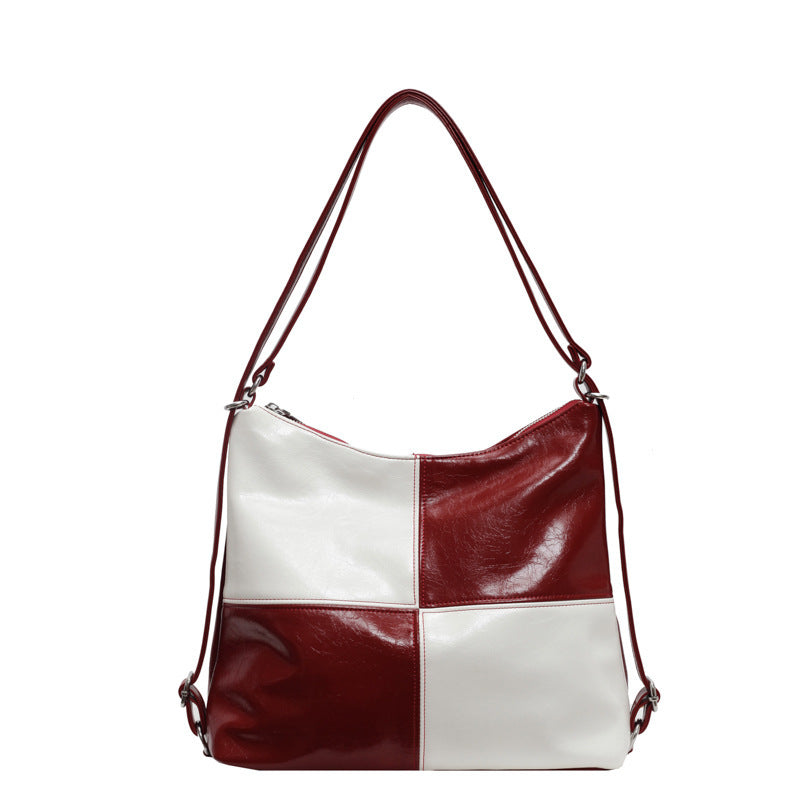 Women's Patchwork PU Tote Bag Crossbody Color Contrast