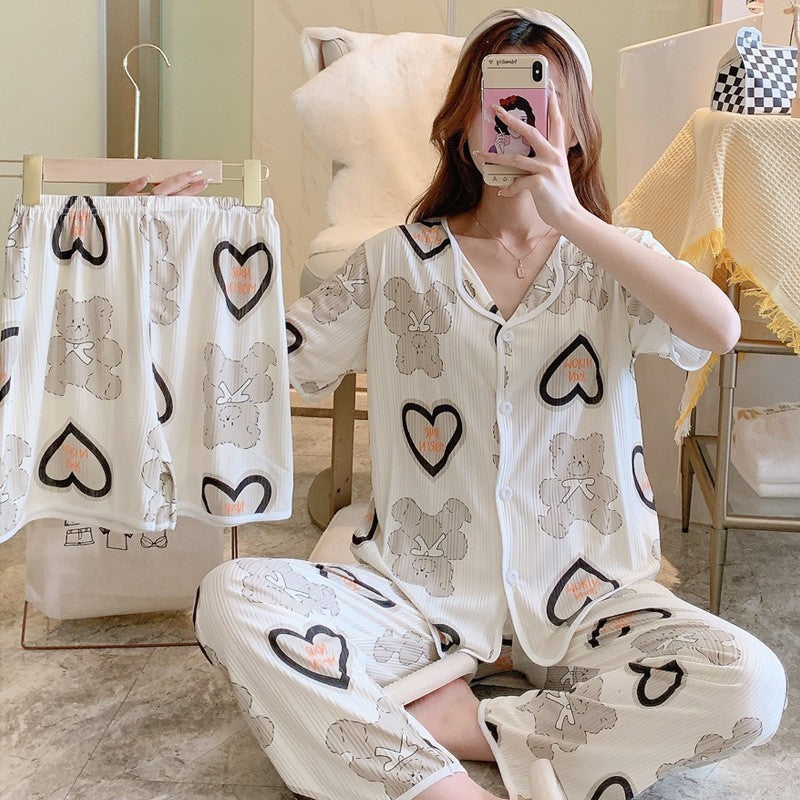 Women's Fashion Casual Printing Cotton Outer Wear Three-piece Suit