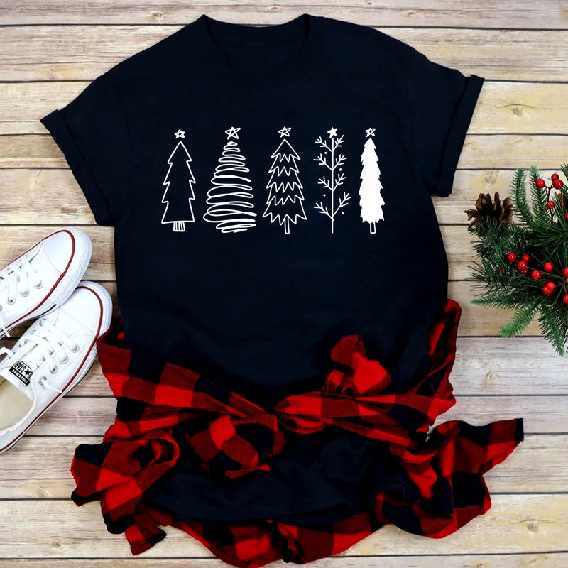 Foreign Trade Christmas Tree T-shirt Men And Women Red