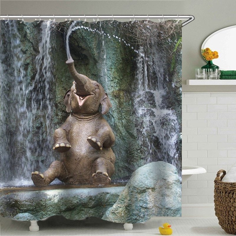 Bathroom Shower Curtain – Waterproof and Mildew-Proof Polyester Curtain with Animal Print Series