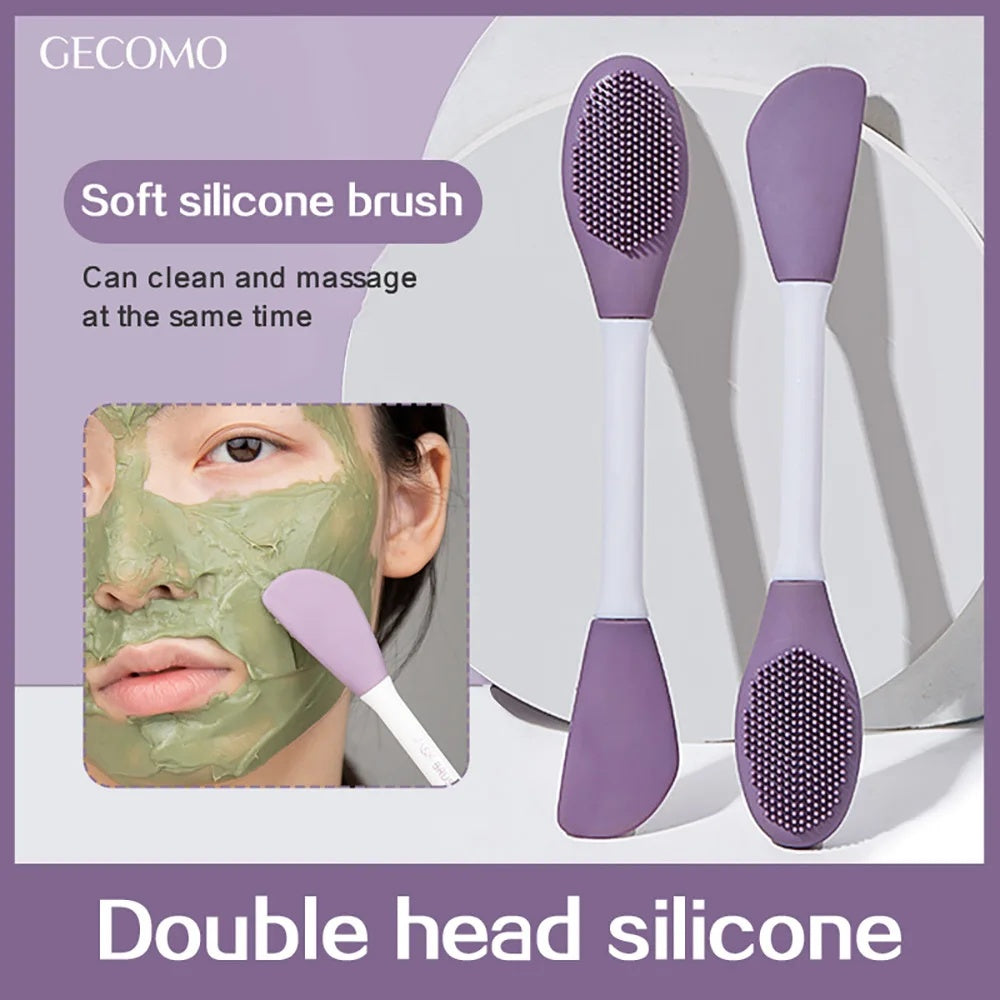 Double Head Silicone Facial Mask Brush – Massage, Mud Scraper & Skincare Tool