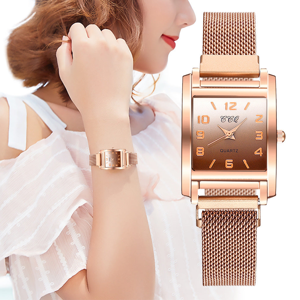 Casual Rectangular Dial Women’s Quartz Watch with Magnetic Buckle Strap