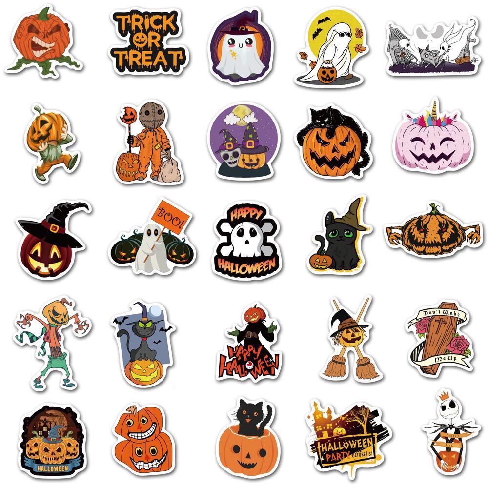 50PCS Halloween Waterproof Stickers – Spooky Vinyl Decals for Laptops, Bottles, and Party Decorations